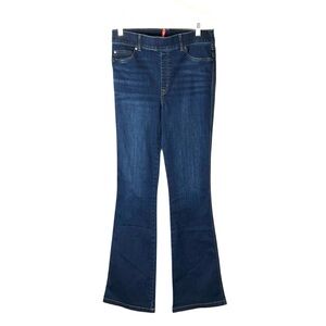 Spanx flare leg high waisted pull on denim blue jeans size large Tall
